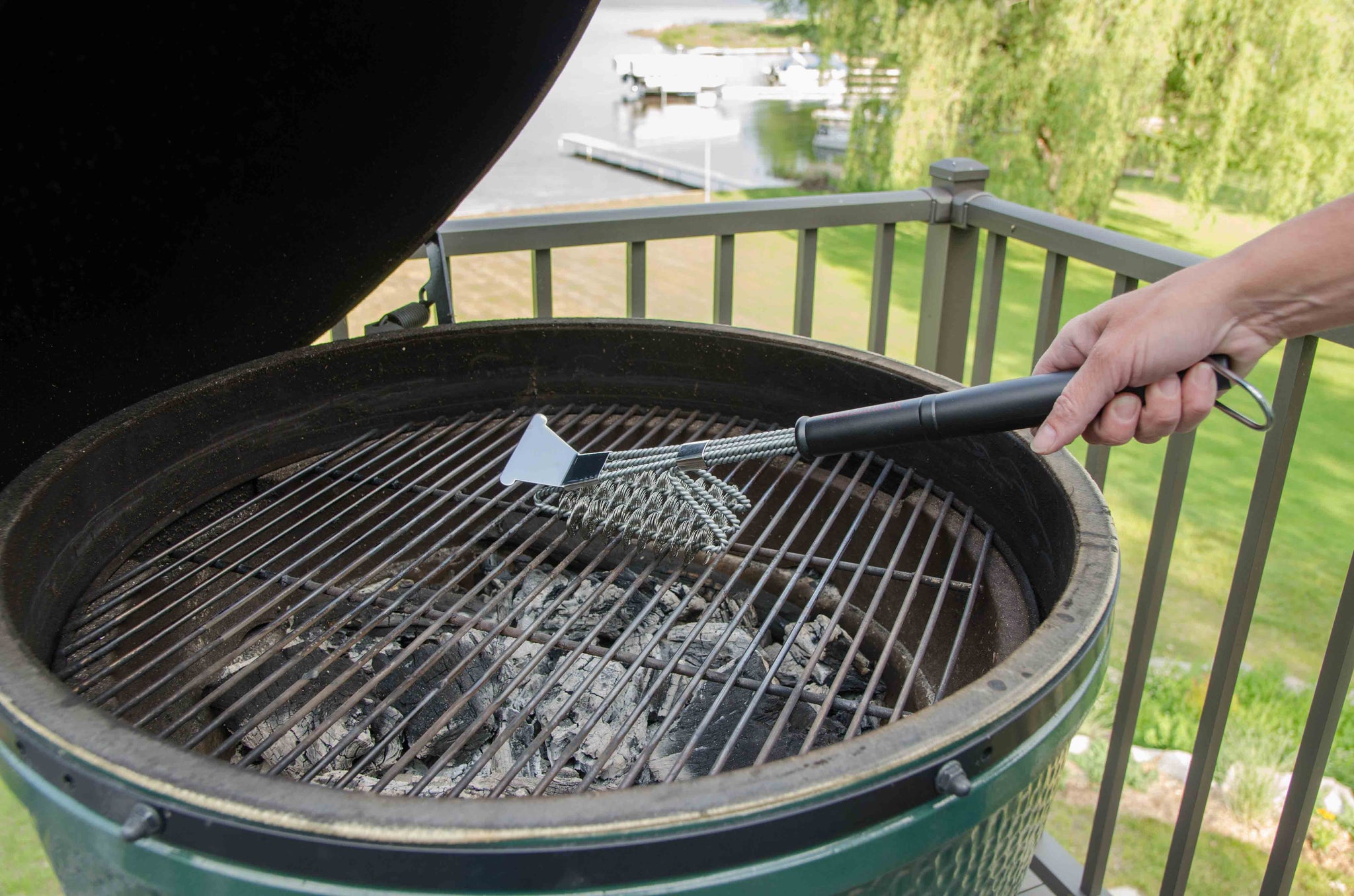 Pure Grill 3-in-1 Stainless Steel Bristle Free BBQ Grill Brush and Scraper for Cleaning Grates